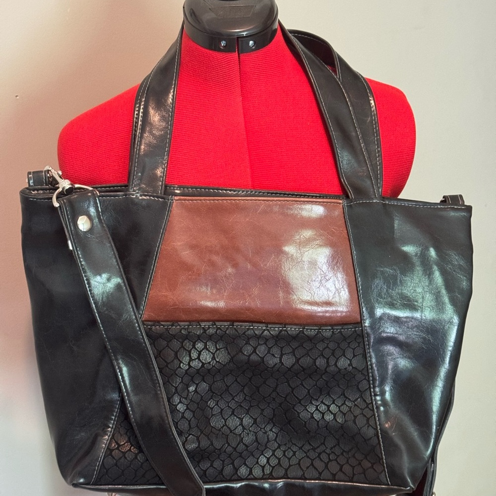 Troubadour Tote - Black Croc leather with Ale Brown Glaze